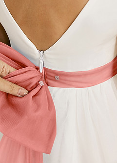 Azazie Kavi Flower Girl Dresses Ivory Salmon Pink A-Line Bow Matte Satin Dress image6