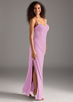 Azazie Mai Final Sale Agave Sheath Pleated Mesh Dress image8