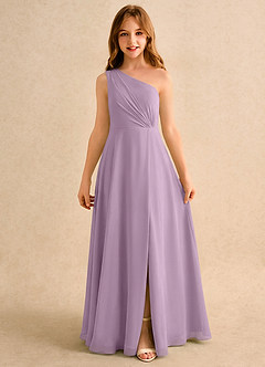 Azazie Puddles Girls Formal Abiti da Ragazza di Fiori Abito A-Line in Chiffon Monospalla Glicine image6