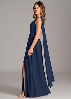 Azazie Tella Bridesmaid Dresses Dark Navy A-Line One Shoulder Chiffon Dress image4