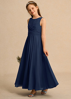 Azazie Ducky Junior Formal Flower Girl Dresses Dark Navy A-Line Pleated Chiffon Dress image5