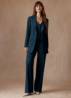 front Rowan Bleu Marine Foncé Costume 3 pièces performant en tissage raffiné