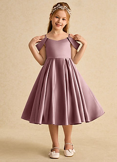 Azazie Favia Flower Girl Dresses Dusty Rose A-Line Off the Shoulder Matte Satin Dress image4