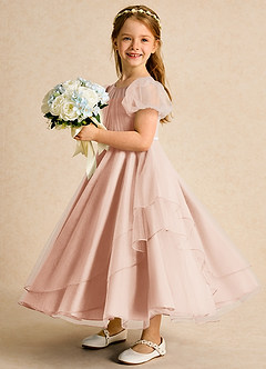 Azazie Duckie Abiti da Ragazza di Fiori Abito Principessa in Tulle Plissettato Rosa Inglese image4
