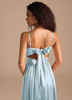 Azazie Zeya Bridesmaid Dresses Sky Blue A-Line Pleated Metallic Satin Dress image4