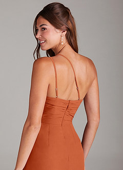 Azazie Eren 신부 들러리 드레스 인어 한쪽 어깨 쉬폰 발목 길이 드레스 image2