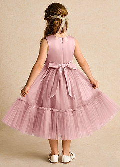 Azazie Miracle vestidos de niña de las flores Vestido Rosa Polvorienta de Satin Mate de Corte en A con Lazo image2