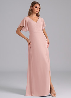 Azazie Ambrosia Bridesmaid Dresses Powder Pink A-Line Pleated Chiffon Dress image4