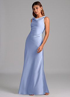 Azazie Nerine Brautjungfernkleider A-Linie Plissee Stretch-Satin Kleid Eis image4