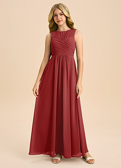 Azazie Skyla Junior Rust A-Line Pleated Chiffon Dress image2