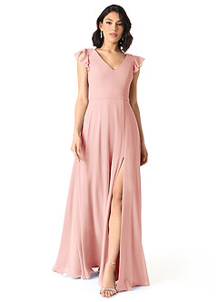 Azazie Claudine Robes de demoiselle d'honneur Robe Trapèze en Mousseline de soie Manche volante Rosette image2