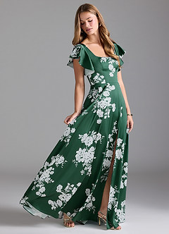 Azazie Bondi Bridesmaid Dresses Green Botanicals A-Line Bow Stretch Satin Dress image5