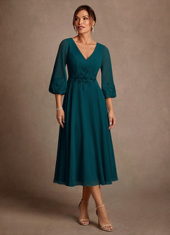Azazie Ana Klänningar till brudens mor Klä A-Line i Chiffong Spets Tallgrön image1