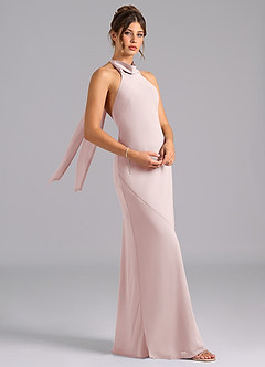Azazie Velli Bridesmaid Dresses Blushing Pink Mermaid Bow Chiffon Dress image3