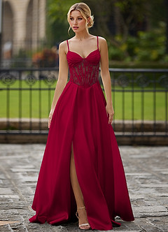 Nimbus Burgundy Cutout Corset Satin Prom Dress image4
