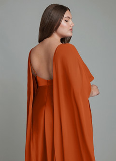 Azazie Stefania Vestidos de damas de honor Vestido Naranja Quemada de Satén Elástico de Línea A image15