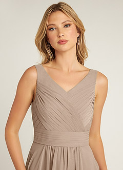 Azazie Pierrette Brautjungfernkleider A-Linie Plissee Chiffon Kleid Taupe image5