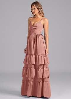 Azazie Nathalia Bridesmaid Dresses Rosette A-Line Pleated Stretch Satin Dress image4