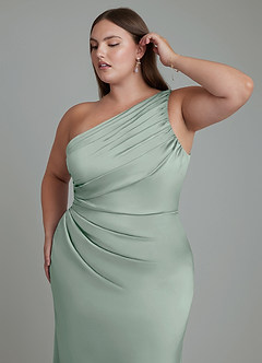 Azazie Akilah Vestidos de damas de honor Vestido Agave de Satén Elástico de Corte Sirena con Un hombro image13