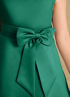 Azazie Eve Jurken voor bloemenmeisjes A-Lijn Jurk van Mat Satijn Geplooid Smaragd image6