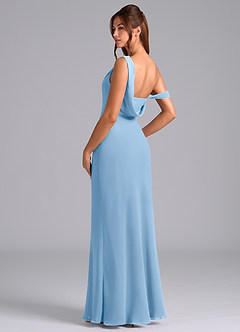 Azazie Madelyn Jurken voor bruidsmeisjes Converteerbaar Jurk van Chiffon met Zeemeermin One-Shoulder Poederblauw image6