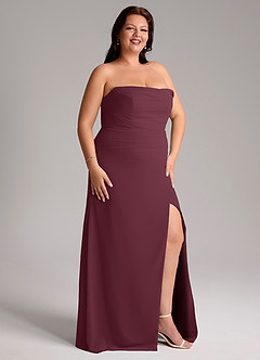 Azazie Leonis Robes de demoiselle d'honneur Robe Fourreau Convertible en Mousseline de soie Sans bretelle Cabernet image14