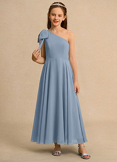 Azazie Guppy Junior Formal Flower Girl Dresses Dusty Blue A-Line One Shoulder Chiffon Dress image3