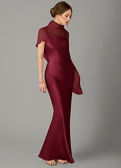 Azazie Jaleesa Bridesmaid Dresses Burgundy Sheath High Neck Stretch Satin Dress image3