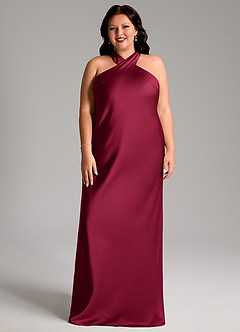 Azazie Doretta Bridesmaid Dresses Burgundy Mermaid Pleated Stretch Satin Dress image6