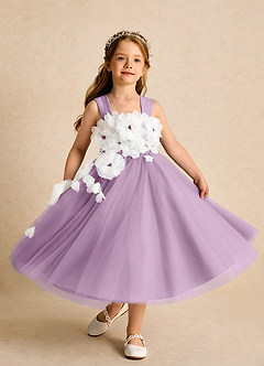 Azazie Dovey Flower Girl Dresses Wisteria Ball-Gown Bow Tulle Dress image4