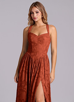 Azazie Francis Bridesmaid Dresses Auburn A-Line Corset Floral Burnout Dress image7