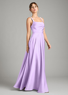 Azazie Shaude Bridesmaid Dresses Lilac A-Line Pleated Stretch Satin Dress image7