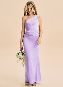 Azazie Akilah Junior Skede Plisseret Stræk satin Gulv-længde Junior brudepige Kjole image3