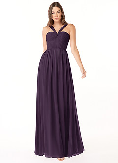 Azazie Dionne Bridesmaid Dresses Plum A-Line Corset Chiffon Dress image1