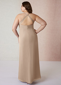 Azazie Manila Bridesmaid Dresses Taupe Sheath V-Neck Chiffon Dress image8
