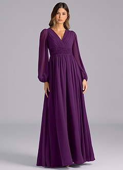 Azazie Palerma Brautjungfernkleider A-Linie Langarm Chiffon Kleid Traube image1