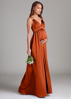 Azazie Emree Gravid brudtärna klänningar Klänning A-Linje med fickor Golvlängd Stretch Satin image4