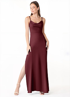 Azazie Alaija Bridesmaid Dresses Cabernet Mermaid Side Slit Stretch Satin Dress image2