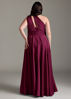 Azazie Charlize Bridesmaid Dresses Red Plum A-Line One Shoulder Stretch Satin Dress image10