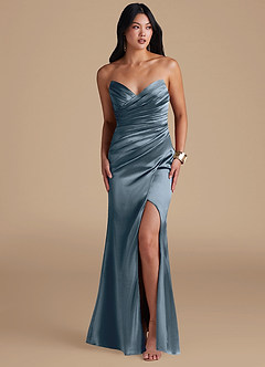 Azazie Yola Final Sale Twilight Sheath Strapless Metallic Satin Dress image6