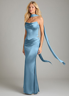 Azazie Sorrel Bridesmaid Dresses Steel Blue Mermaid Strapless Stretch Satin Convertible Dress image6