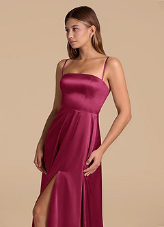 Azazie Wren 신부 들러리 드레스 A라인 스트랩리스 메탈릭 새틴 바닥 길이 드레스 image6