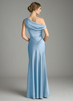 Azazie Emerson Bridesmaid Dresses Powder Blue Mermaid Off the Shoulder Stretch Satin Dress image2