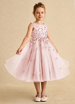 Azazie Lana Flower Girl Dresses Blushing Pink A-Line Sleeveless Matte Satin Dress image5