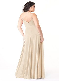 Azazie Evalin Bridesmaid Dresses Champagne A-Line V-Neck Pleated Mesh Dress image8