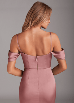 Azazie Saige Vestidos de damas de honor Vestido de Rosa Polvorienta de Satén Elástico de Corte Recto con Vestidos sin tirantes image8