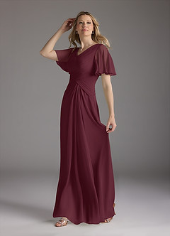 Azazie Morning Glory Mother of the Bride Dresses Cabernet A-Line V-Neck Ruched Chiffon Dress image4