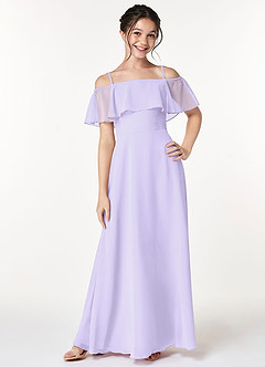 Azazie Maggie Junior Lilac A-Line Off the Shoulder Chiffon Dress image3