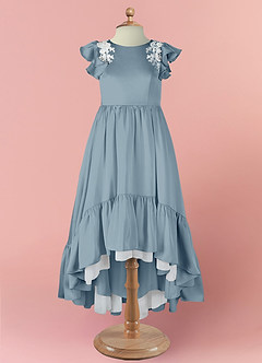 Barbie ♥ Azazie Flower Girl Dresses Dusty Blue A-Line Lace Stretch Satin Dress image7
