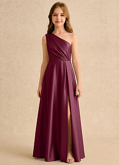 Azazie Puddles Girls Formal Flower Girl Klänningar Klä A-Line i Stretch Satin Ena axeln image6